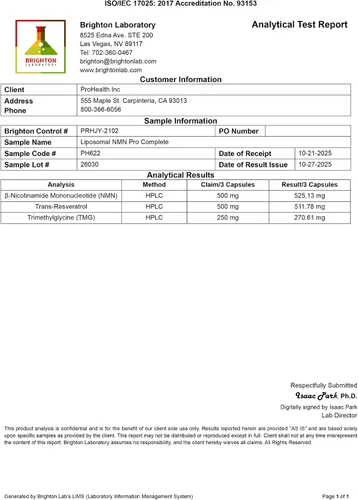 Vista 7 de Liposomal NMN Pro Complete (90 Cápsulas) - Liposomal Uthever NMN, Trans-Resveratrol, TMG