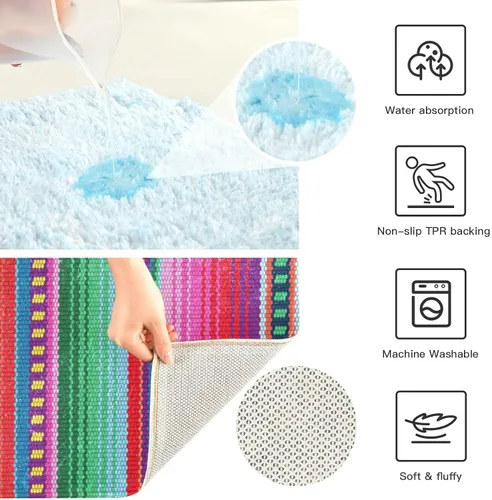 Vista 7 de YETTASBIN Juego de 2 alfombras de baño con diseño de rayas mexicanas, antideslizantes, de secado rápido, alfombra de ducha de felpa extrasuave