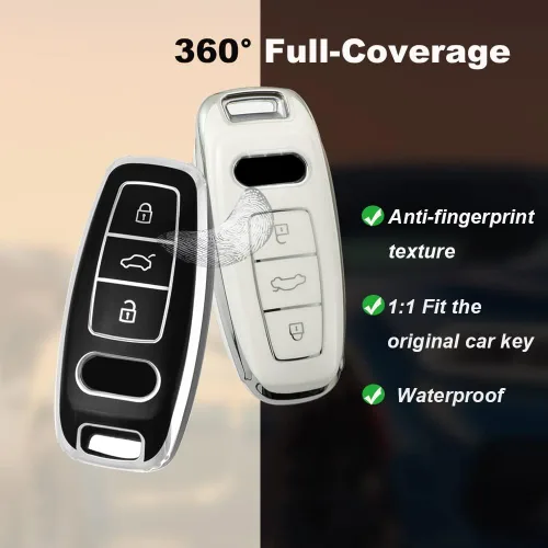 Vista 5 de ontto Funda para llavero de automóvil compatible con 2019 2020 A6 A6L A7 E-Tron A8 Q8 Key Box Remote Cover Negro