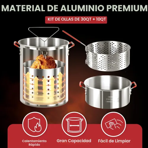 Vista 3 de Freidora para exteriores de 30 cuartos y 10 cuartos de galón Freidora de pavo Olla para hervir mariscos