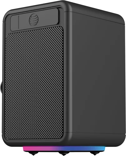 Vista 3 de AT&T Essentials - Altavoz Bluetooth retro de 15 W, IPX6 impermeable, Bluetooth 5.3, modos de luz LED, control de graves y agudos, batería de 12