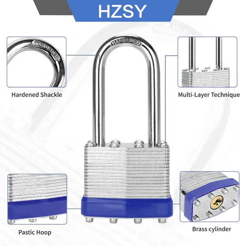 Vista 2 de Candados con llave similar, paquete de 6, cerradura con llave de acero laminado (1-9/16 pulgadas, 1.575 in), candados con la misma llave, grillete