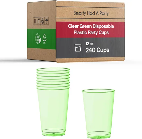 Vista 10 de Smarty Had A Party 240 vasos de plástico desechables de color negro transparente de 12 onzas, vasos de plástico para fiestas, eventos, bodas claro