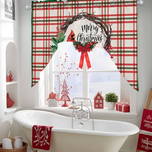 Vista 5 de Cortinas de cocina con cenefa de estilo rústico con bolsillo para barra, paneles de cortina para dormitorio, sala de estar, baño, cafetería