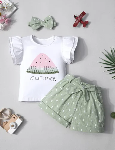 Vista 6 de MIGU Toddler Girl Clothes Summer Girls Clothing Sets Girl Stuff T-shirt Shorts Headband 3pcs Sets Gifts