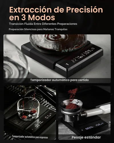 Vista 3 de Báscula de café recargable con temporizador, gran escala digital de vertido, precisión de 4.4 lbs/0.00 oz para peso de espresso, goteo, tara Negro