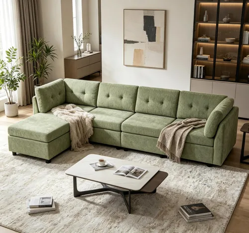 Vista 21 de VANOMi - Sofás seccionales de 6 plazas para sala de estar, sofá modular convertible de 118" en forma de nube, cómodos sofás de chenilla y sofás