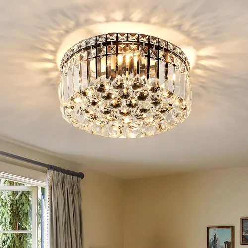 Vista 17 de Lámpara de araña de cristal empotrada de 4 luces con cristales K9, luces de techo modernas, elegante lámpara colgante para dormitorio, pasillo, bar