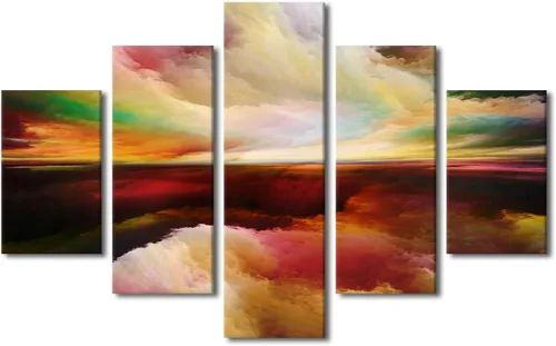 Vista 16 de Pintura en lienzo colorida para sala de estar, 5 paneles, impresiones abstractas sobre lienzo, arte de pared para sala de estar, dormitorio