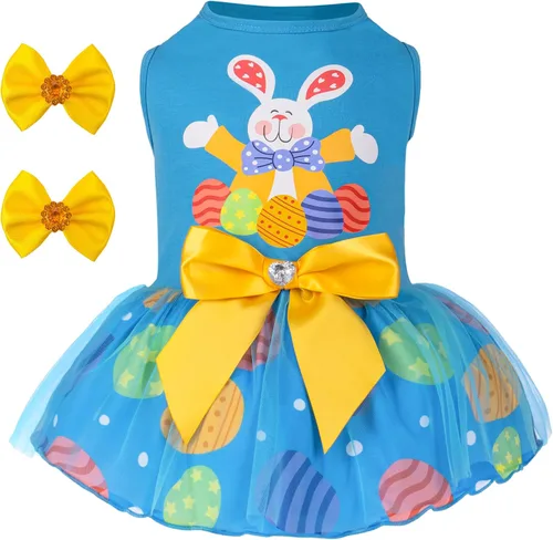 Vista 13 de cyeollo - Vestido de San Valentín para perro, traje de tul con estampado de corazón, con clip de lazo, talla XS Soft Breathable Fabric
