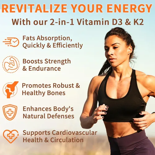 Vista 5 de newseel Cápsulas de vitamina D3 K2, suplemento de vitamina D3 y K2, suplemento de vitamina D3 y K2, suplemento D3, cápsulas blandas de aceite