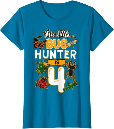 Vista 62 de Camiseta de fiesta de cumpleaños de insectos de este cazador de insectos de 4 años, Negro, S