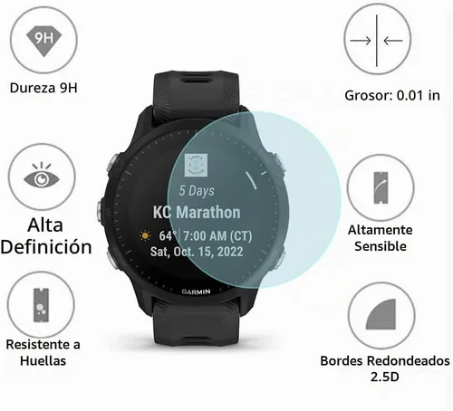 Vista 3 de Protector de pantalla de reloj para Garmin Forerunner 955 Solar y Funda protectora Vidrio templado 9H, película antiarañazos, alta definición