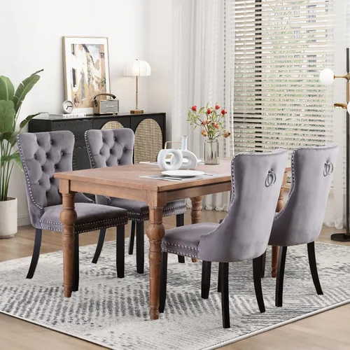 Vista 47 de Juego de 2 sillas de comedor tapizadas de tela de lino, sillas de cocina modernas de mediados de siglo con respaldo alto, ribete de cabeza de clavo