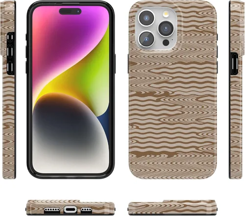 Vista 8 de Casely Funda para iPhone 15 Pro Moka Ripple Ondas marrones Compatible con MagSafe Diseño clásico ultra delgado