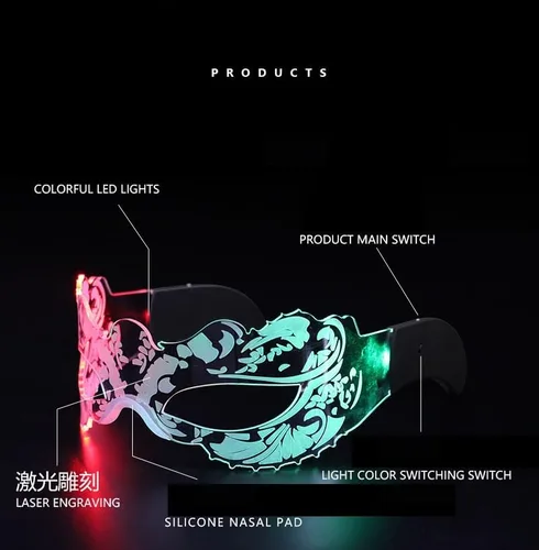 Vista 5 de Gafas de visera LED iluminadas Gafas de cosplay luminosas futuristas Cyberpunk