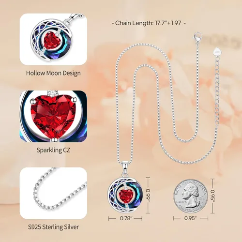 Vista 4 de LIANYU Collar para mujer, collar de zafiro azul, colgante de luna, plata de ley S925, colgante de cristal, regalos para esposa, novia, regalos
