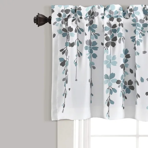 Vista 2 de Lush Decor Cenefa para ventana con flores que lloran, filtro de luz, azul y gris