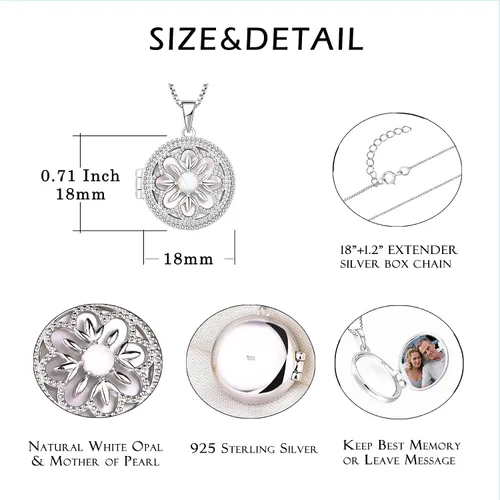Vista 6 de FJ Colgante de medallón de fotos para mujer plata 925 maciza con collar de 4520in en caja de regalo de joyería