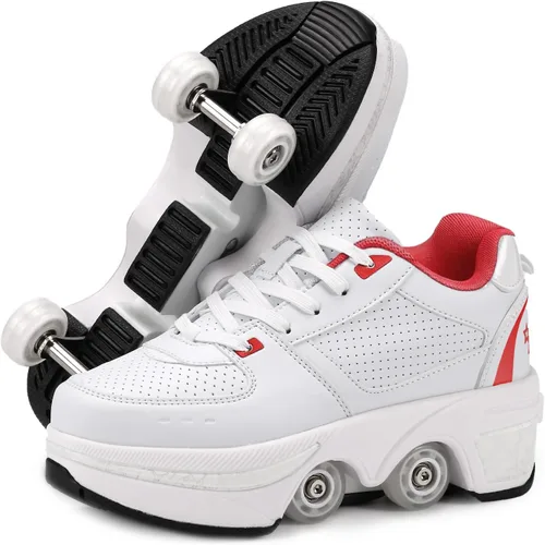 Vista 7 de Zapatillas de Patines de Ruedas para Niñas, Niños, Mujeres, Hombres, Zapatos de Patinaje de Doble Fila, Zapatillas con Ruedas Retráctiles, Patines