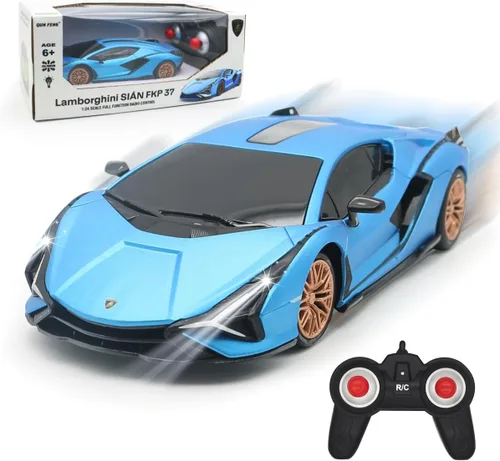Vista 8 de QUN XING Auto a control remoto 1:24 con licencia oficial de 2.4GHZ Rc Cars Lambo Sport Racing Toy Car para niños de 4 a 7 años, regalo de Azul