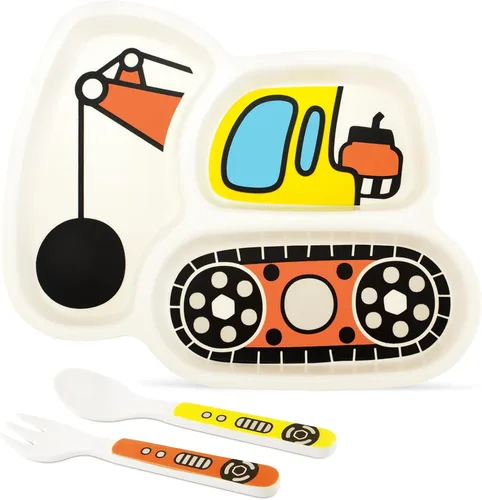 Vista 9 de Juego de platos para niños, incluye tenedor y cuchara, juego de 3 piezas, platos para niños pequeños, juego de platos divididos para alimentación
