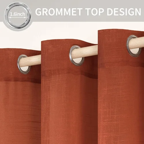 Vista 2 de MIULEE 2 paneles de cortinas de lino de granja translúcidas de 84 pulgadas de largo, elegantes cortinas terracota rústicas para otoño, con ojales