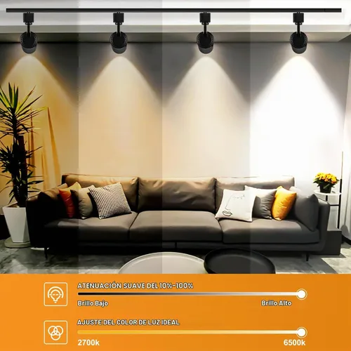 Vista 4 de Cabezales de iluminación LED con zoom de 12 W, 2700-6500 K, luz de riel ajustable tipo H de 15 ° a 60 °, ángulo de haz regulable brillante