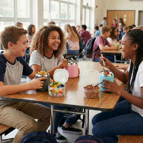 Vista 7 de Termo 2 en 1 para comida caliente con contenedor de aperitivos, contenedor de alimentos aislado de acero inoxidable de 20 onzas con asa y cuchara