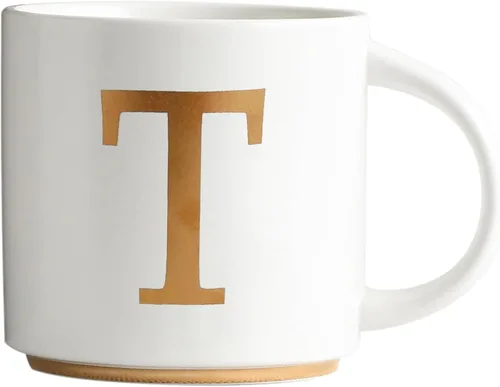 Vista 29 de COLLECTIVE HOME - Tazas de cerámica con monograma, tazas de café con inicial dorada de 15 onzas, elegantes tazas de té del alfabeto, elegante taza p