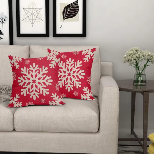 Vista 103 de Fundas de almohada decorativas de Navidad negras 40x40 cm con copos de nieve blancos de Navidad, juego de 2, temática rústica de invierno