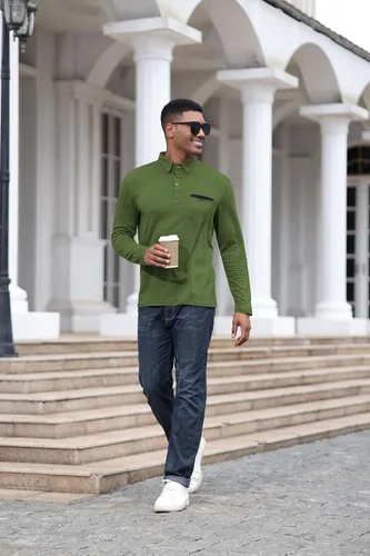 Vista 5 de Polo de algodón clásico de manga larga con botones térmicos y bolsillo para hombre