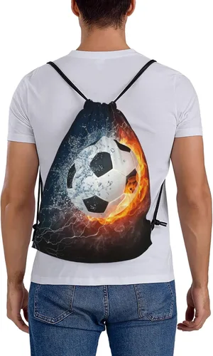 Vista 8 de Art Sports - Mochila unisex con cordón para gimnasio, mochila con cordón, impermeable, ligera, duradera, bolsa de regalo, Balón de fútbol en fuego