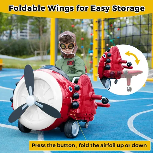 Vista 7 de Avión de paseo con control remoto TOBBI - Auto infantil con batería, auto para niños pequeños de 12V para conducir, autos eléctricos de paseo