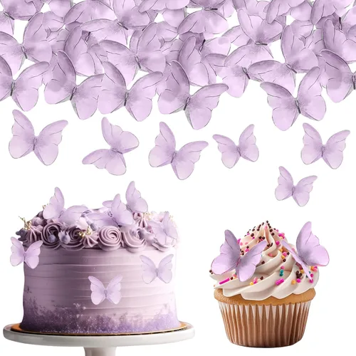 Vista 8 de TIESOME 48 mariposas comestibles para decoración de pasteles, decoración de cupcakes de mariposa vívida para bodas, cumpleaños, aniversario