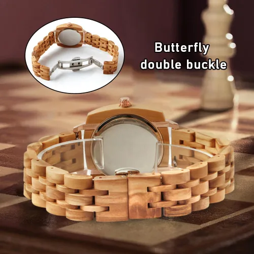 Vista 24 de Dentily Relojes de madera natural para mujer, reloj de cuarzo hecho a mano, reloj de pulsera único deportivo para mujer