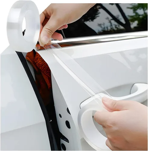 Vista 15 de Protectores de entrada de borde de puerta de automóvil, cinta protectora de fibra de carbono 5D anticolisión, calcomanía de tira de cubierta