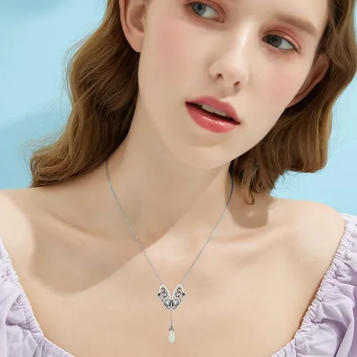 Vista 6 de Animal Flower Necklace for Women Mom Sterling Silver Enamel Jade Necklace Birthday Valentine's Day Mother's Day Gifts