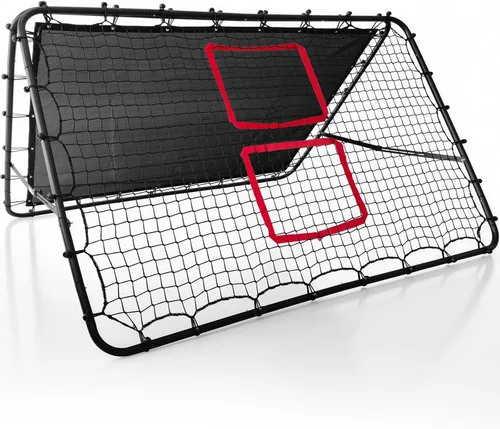 Vista 9 de Portería de fútbol ajustable con red de rebote Entrenador de fútbol de doble ángulo con marco de acero Red de rebote plegable portátil