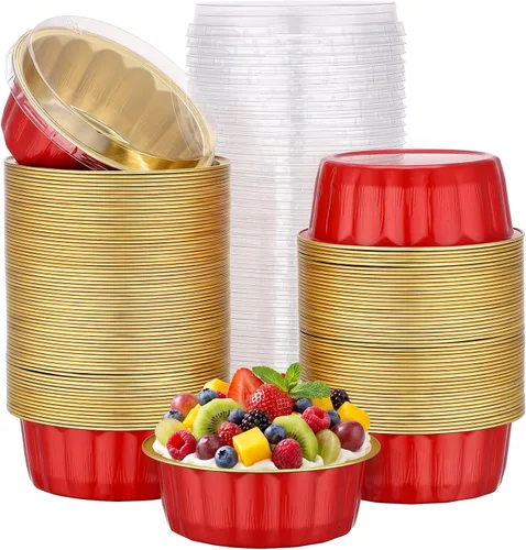 Vista 15 de Beasea Disposable Ramekins with Lids, 50 Pack 8oz 235ml Aluminum Foil Baking Cups with Lids, Aluminum Creme Brulee Ramekins Muffin Cupcake Pudding