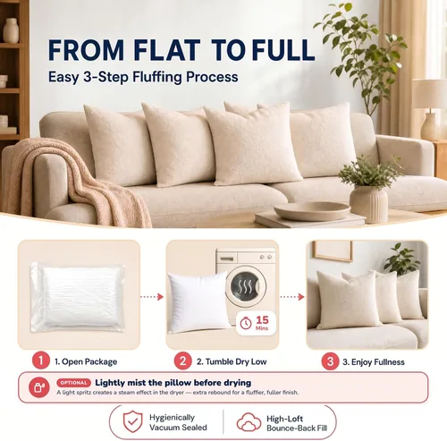 Vista 3 de Foamily Insertos de almohada 100% algodón de 12 x 12 pulgadas, rellenos de almohada para almohadas decorativas para sofá y cama, relleno de almohada