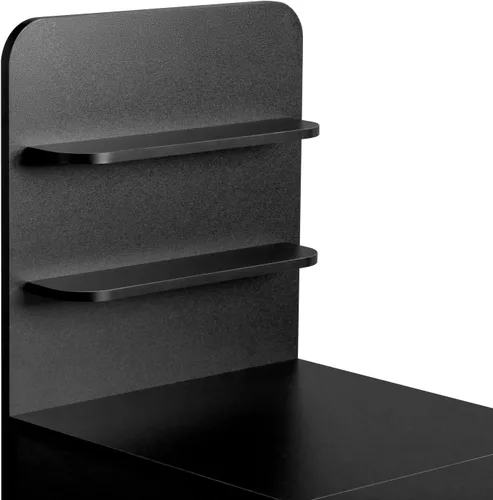 Vista 7 de Mesa de manicura plegable – Estación de escritorio plegable para uñas con ventilación eléctrica descendente, ruedas bloqueables, reposabrazos