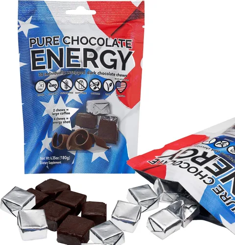 Vista 2 de Masticables energéticos de chocolate puro, con cafeína, chocolate negro (30 unidades)