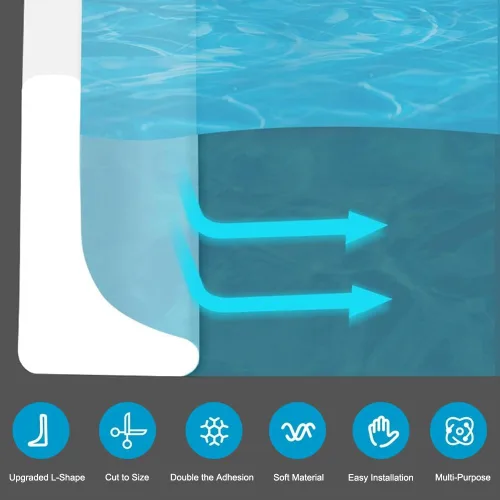 Vista 3 de Barrera de agua para umbral de ducha, barrera impermeable de silicona autoadhesiva para baño y cocina, ducha, protección de agua para separación Gris