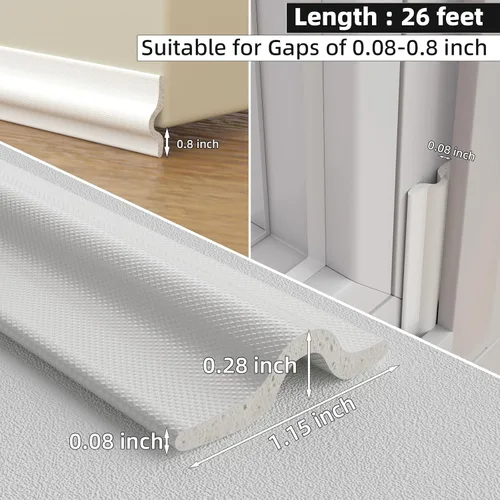 Vista 3 de Burlete de 26 pies para ventanas/puertas, tira de sellado de espuma autoadhesiva para corrientes de aire de ventanas, sellado de huecos