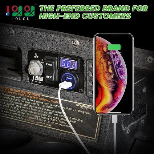 Vista 2 de 10L0L Carrito de Golf Panel Integrado Multifuncional 3 en 1, 12V Carga Rápida Dual USB 3.0 Enchufe Cargador & Voltímetro Digital LED & Botón