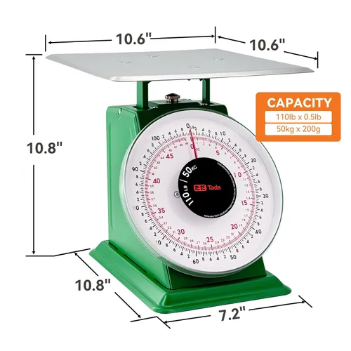 Vista 2 de Tada Báscula mecánica de cocina y alimentos con control de porciones resistente de 110 libras con plataforma de acero inoxidable