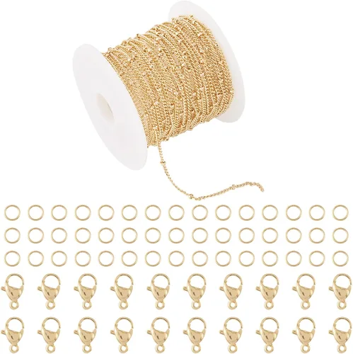 Vista 4 de Cadenas de latón de bronce antiguo de 49 pies con eslabones trenzados, cable soldado con cuentas cruzadas de satélite con carrete de 0.079 x 0.059