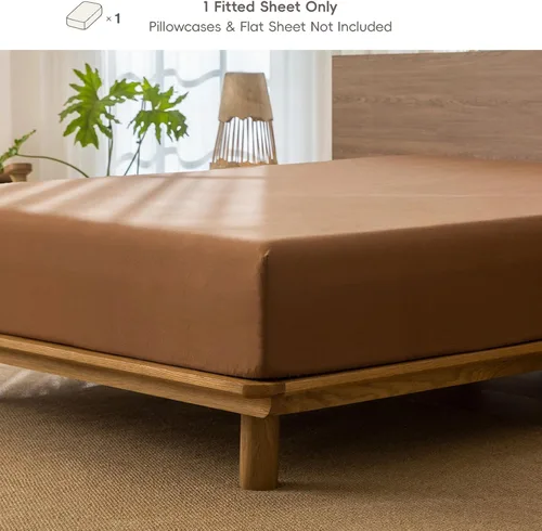 Vista 2 de MooMee Sábana bajera ajustable únicamente, 100% algodón lavado con textura tipo lino, transpirable, duradera, suave, cómoda, bolsillo profundo se