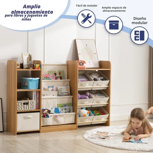 Vista 5 de IKALIFE Organizador de almacenamiento de juguetes y libros para niños - Estantería grande con 7 compartimentos removibles, estantería para bebés